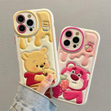 Compatible With Iphone 16 Pro Max Cute Case, Kawaii Phone Case Tpu Leather Cute Bear Cartoon Case Soft Rubber Shockproof Protective For Iphone 16 Pro Max Case Cover For Women Girls