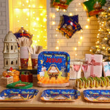 174 Pcs Happy Birthday Jesus Tableware With 24 Disposable Jesus Plates Cups Set 30 Disposable Jesus Napkins 24 Christmas Balloons Christmas Nativity Party Supplies Xmas Winter Holiday Party