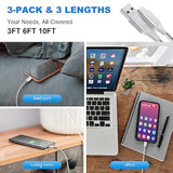Usb-C Cable 3A Fast Charging, 3-Pack (10Ft+6Ft+3Ft) Usb A To Type C Charge Nyl