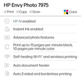 Envy Photo 7975 Wireless Color Inkjet Photo Printer, Print, Scan, Copy, Easy Setup, Mobile Printing, Best-For-Home, 3 Month Instant Ink Trial Included, Ai-Enabled (B63K3A)