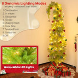 52Pcs 7.5 Ft Artificial Lighted Christmas Tree With Stand Bendable Christmas Tree With String Lights Ball Bow Whimsical Plastic Prelit Xmas Trees Holiday Party Decoration For Room Home Office Decor