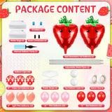 2 Set Strawberry Party Balloon Column Stand Kit Strawberry Red And Pink Foil Balloons Arch Garland Kit For Berry Sweet First Theme Baby Shower Birthday Party Decorations