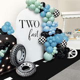 Race Car Blue Balloons Arch Kit,Pastel Dusty Blue Green Balloon Garland Kit For Two Fast Birthday Baby Shower Party Decorations…