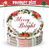 50 Count Christmas Paper Plates Oval Paper Plates 10" X 12" Disposable Merry & Bright Floral Dinner Paper Plates For Xmas Wedding Birthday Candy Cookie Christmas Party Supplies