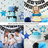 Birthday Decorations, Happy Birthday Banner With Honeycomb Balls, Stars Hanging Swirl Streamers, Circle Dots Garland, Happy Birthday Party Decorations For Women Men Boys Girls (Black&Blue)