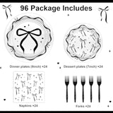 96Pcs Black Bow Plates And Napkins Black Bow Birthday Party Decorations Balck And White Bow Birthday Decorations Disposable Tableware Serve 24