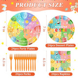 96 Pcs Easter Plates and Napkins Sets, 350GSM Easter Paper Plates, Colorful Spring Disposable Plates Napkins Forks Dinner Plates, Easter Dinnerware Tableware Party Supplies