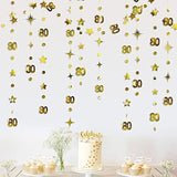 Gold 80th Birthday Decorations - Twinkle Star Garland & Banner for Anniversary Party