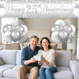 Silver 25Th Wedding Anniversary Decorations For Men Women Silver Happy 25Th Anniversary Banner And 18Pcs Balloons For 25 Years Wedding Party Decoration Supplies