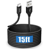 15ft USB C Cable Fast Charging Nylon Braided for Samsung, LG, Google & More
