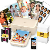 4X6 Photo Printer With 108 Sheets & 2 Ribbons - Dye Sublimation Wireless Portable Photo Printer For Iphone & Android Smartphones, Home & Travel Picture Printing, Ideal Gift, Beige