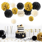Black And Gold Party Supplies For 2025 Graduation - 12Pcs Metallic Foil Paper Lanterns Decorative For Graduation, Wedding, Birthday, Baby Shower, Retirement Party, New Years Eve Party