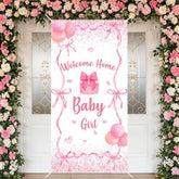 Welcome Home Baby Girl Banner Decorations Pink Bow Baby Shower Decorations Coquette Bow Theme Welcome Baby Door Cover Banner Backdrop For Girls Gender Reveal Baby Shower Party Supplies