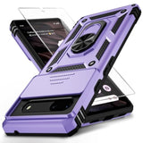 Google Pixel 6A Case with HD Camera Lens Cover and Magnetic Ring Holder Kickstand, 10FT Military Grade Drop Protection, Lavender