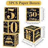 50Th Birthday Decorations Boxes For Men- 3Pcs Black Gold Happy 50Th Birthday Balloons Boxes, 50 Year Old Party Supplies For Men Women