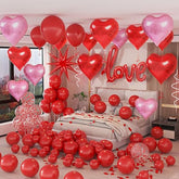Valentine'S Day Balloons: 87Pc Red & Rose Gold Heart & Starburst Balloons, I Love You Letters, Silk Rose Petals For Valentine'S Day, Weddings, Parties