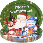 Christmas Oval Paper Plates Santa Snowman Holiday Serving Plates Disposable Merry Christmas Platters For Dinnerware Party Trays Supplies 24 Pcs 10" X 12"