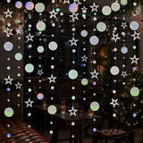 Iridescent Birthday Party Decorations Holographic Sliver Twinkle Star Circle Dot Garland Kit Hanging Bunting Streamers 4 Pack Backdrop Decor Supplies Wedding Baby Shower Christmas Ramadan Eid