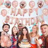 30Pcs Pink Rose Gold Birthday Decorations, 3D Mylar Foil Happy Birthday Banner And Confetti Latex Balloons, Ecofriendly Party Decorations Supplies For Kids Girls Women Birth Party Favors