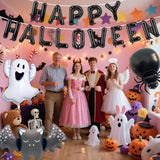 17pcs Halloween Balloons Black Foil Ghost Spider Bat Balloons Spooky Trick or Treat Decor