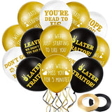 Funny Farewell Balloons (45pcs): Black, Gold & White Latex Goodbye Party Decorations
