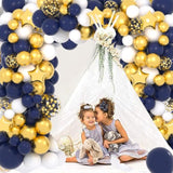 Navy Blue White Gold Balloon Garland Arch Kit - 122Pcs White Navy Blue
