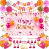 Pink & Orange Birthday Décor Set with Banner, Balloons & Party Accessories