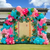 Tropical Hot Pink Teal Blue Balloon Garland Arch Kit 152 Pcs With Pastel Pink Diy Long Colored Balloons For Summer Aloha Birthday Baby Shower Gender Reveal Hawaii Cartoon Theme Decoration Supplies