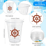 50 Pcs 12OZ Nautical Plastic Cups?Nautical Theme Birthday Party Cups Sailboat Anchor Lifebuoy Steering Wheel Print Beverage Drinking for Ocean Theme Party Supplies