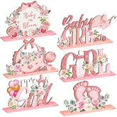 6 Pcs Spring Floral Baby Shower Wooden Centerpieces – "It's a Girl" Table Decor