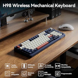 Wireless Bluetooth Mechanical Keyboard, Bt5.3/Type-C/2.4G Tri-Mode Hot Swappable Custom Gaming Keyboards, Gasket, Rgb, Numpad, Blue Computer Keyboard For Mac/Win/Office, 98 Keys(Click Sound)