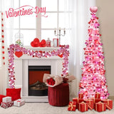 Valentines Day Decorations 5Ft Pink Valentines Christmas Tree With Lights Timer Battery Operated Pop Up Artificial Tree With Heart Ornaments, Heart Topper Decorations For Indoor Home Outdoor Office