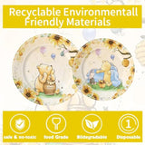 300 Pcs Bear Baby Shower Plates And Napkins Tableware Set, Plates Napkins Cups Straws And Forks Sets, Baby Shower Decorations Birthday Party Supplies, Serves 50 Guests (Yellow)