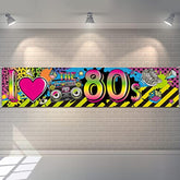 80s Party Decorations "I Love 80s" Banner & Retro Graffiti Backdrop 70.8x15.7 Inch