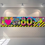 80s Party Decorations "I Love 80s" Banner & Retro Graffiti Backdrop 70.8x15.7 Inch