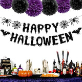 Purple & Black Halloween Party Decorations, 13PCS Spider Web Bats Streamers Banner