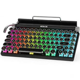 Vintage Typewriter Keyboard Wireless Bluetooth, 83-Key Mechanical Keyboard With Blue Switches, Rgb Backlit, Usb-C Wired Or Wireless, Volume Knob, Built-In Stand For Pc Laptop Tablet