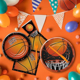 Basketball Party Decorations Tableware - Sports Theme Basketball Birthday Party Supplies, Paper Plate, Cup, Napkin, Tablecloth, Disposable Cutlery, Banner | Serves 24