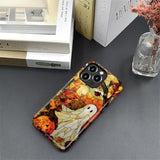 Compatible With Iphone 16 Pro Max Case - Dual-Layer Protection, Hard Shell With Silicone Interior,Slim Scratch Resistant Shockproof For Woman Men - Stained Glass Halloween Ghost And Pumpkin