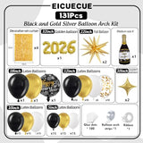 Black and Gold White Balloons Garland Arch Kit - Different Size Balloons Gold Fringe Curtain Backdrop for Graduation Birthday Anniversary New Years Theme Party Decorations