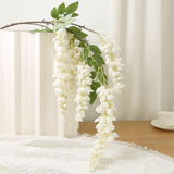 47''Silk Amber Wisteria Artificial Flowers 2 Branches, Fake Wisteria Floral Hanging Plant Garland,Hanging Flower Stem For Home Decor, Party, Floor Vase, Wedding Arrangement Decoration (White)