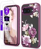for Google Pixel 10A Case+Tempered Glass Screen Protector,Military Grade Protective Slim Soft TPU + Hard PC,Girls Women Crystal Clear Flower Pattern