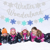 Silver Blue Winter Wonderland Party Decorations Snowflakes Banner Hanging Paper Garland Bunting Sign For Frozen Merry Christmas New Year Wall Fireplace Home Accessories Supplies