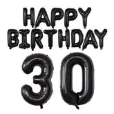 15pcs Happy Birthday Balloons: 40" Number, 16" Letters, Black Foil for 30th Party
