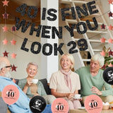 40Th Birthday Decorations Women, Rose Gold 40 Is Fine When You Look 29 Banner Balloons Honeycomb Centerpieces Kit, Pink 40Th Birthday Party Supplies For Her, 1985 Photo Backdrop Background