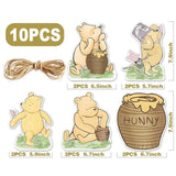 10 Pcs Winnie Banner Cutout Garland – Classic Pooh Baby Shower & Birthday Banner Signs, Adorable Party Supplies