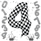 40in Black White Checkered Number 4 Foil Balloon Kids Birthday Party Decor