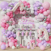 Pastel Christmas Balloon Arch Garland Kit 158Pcs Xmas Pink Purple Red Balloons Candy Cane Lollipop Mylar Balloons For Christmas New Year Party Decorations