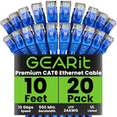 GearIT Cat 6 Ethernet Cable 10 ft (20-Pack) - Cat6 Patch Cable, Cat 6 Patch Ca