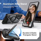 Magnetic for Samsung Galaxy S25 Ultra Case with Aluminum Alloy Stand, Privacy Screen Protector, Compatible with MagSafe, TPU Anti-slip Edge, Military